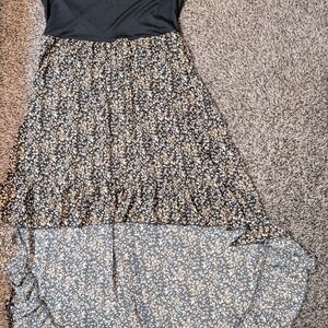 SHEIN Black and Cream Floral High Low Skirt